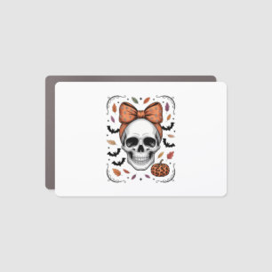 Cozy Fall Skull Coquette Bow, Autumn Car Magnet
