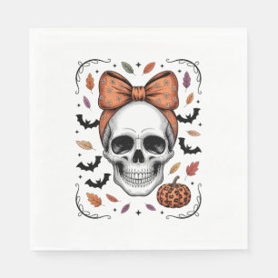 Cozy Fall Skull Coquette Bow, Autumn Napkins