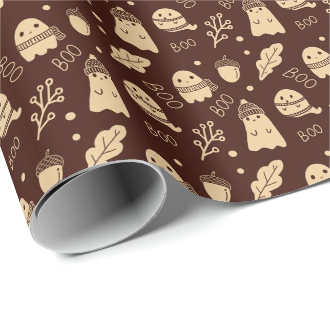 Cozy Fall Spooky Ghosts Wrapping Paper (Roll Corner)