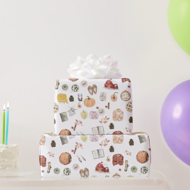 Cozy Fall Sweaters Barn Pumpkin Autumn Wrapping Paper (Party Gifts)