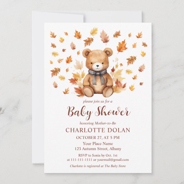 Cozy Fall Teddy Bear Baby Shower Invitation (Front)