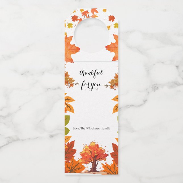 Cozy Fall Thanksgiving Dinner Party Bottle Hanger Tag (Front)