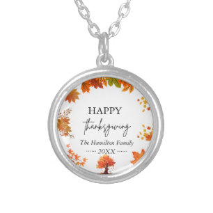 Cozy Fall Thanksgiving Dinner Party Silver Plated Necklace