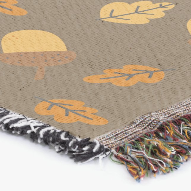 Cozy Fall Vibe" Acorn & Oak Leaf Throw Blanket (Corner)
