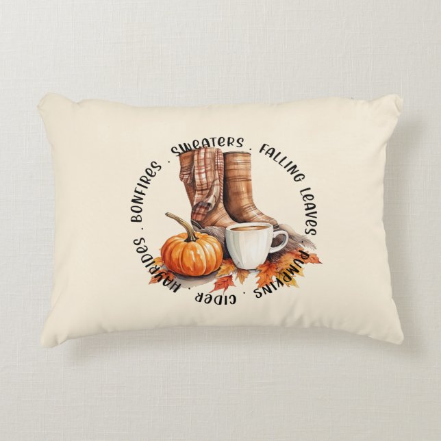 Cozy Fall Vibes – Boots, Pumpkin Spice, Bonfires Accent Pillow (Front)