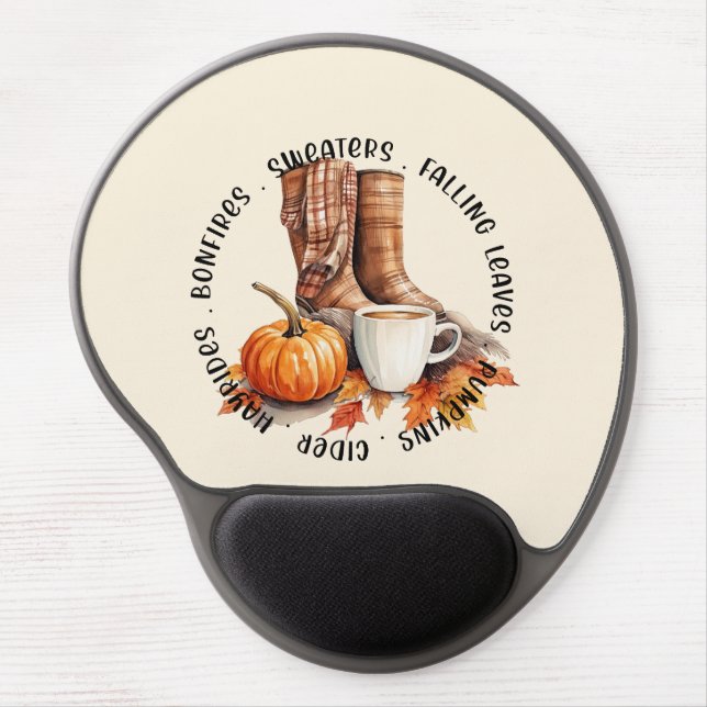 Cozy Fall Vibes – Boots, Pumpkin Spice, Bonfires Gel Mouse Pad (Front)