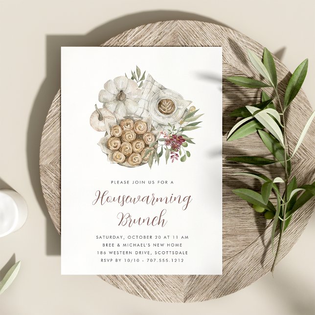 Cozy Fall White Pumpkin Housewarming Brunch Invitation (Creator Uploaded)