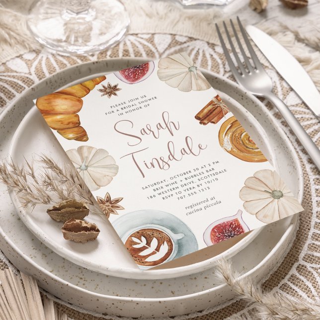 Cozy Fall White Pumpkin & Pastries Bridal Shower Invitation (Creator Uploaded)