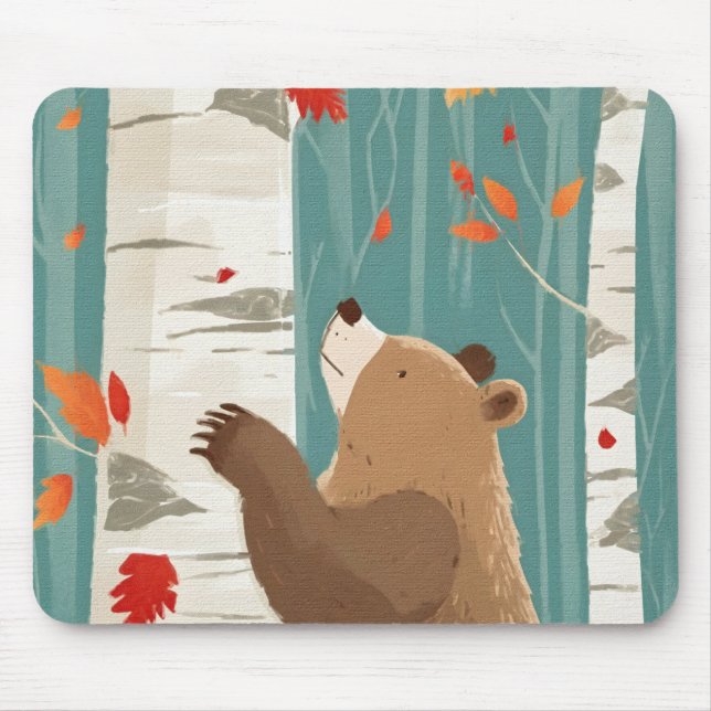 Cozy Fall Woodland Bear Mouse Pad (Front)