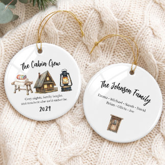 Cozy Family Cabin Vacation Group Ceramic Ornament