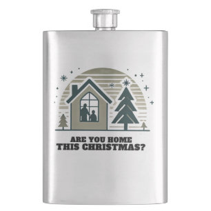 Cozy Family Christmas Home Scene Decor Art Flask