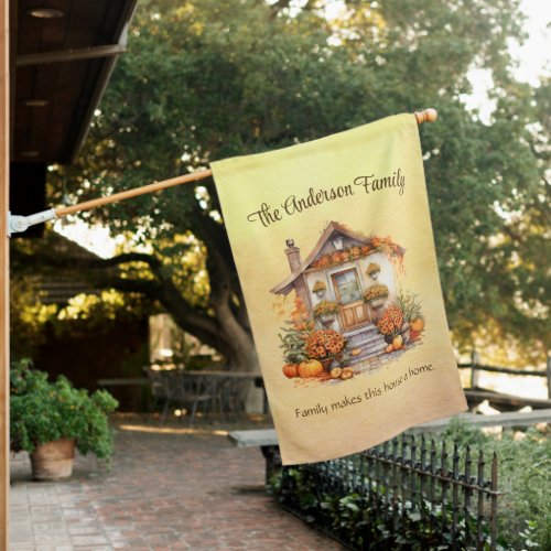 Cozy Family Home Pumpkin Botanical Autumn House Flag