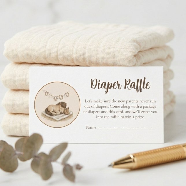 Cozy Farm Baby Shower Diaper Raffle – Rustic Pony Enclosure Card (Sweet western style diaper raffle enclosure card)