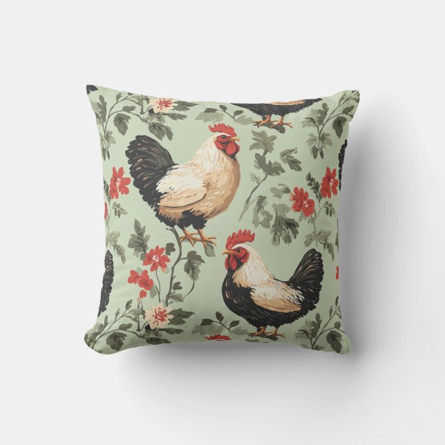 Cozy farm-inspired chicken pattern for cozy spaces throw pillow (Front)