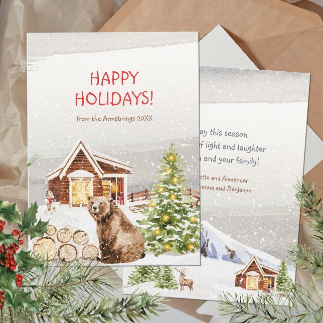 Cozy Farmhouse Christmas Bear Animal Holiday Card (Cozy Farm Animals Christmas Holiday Card ©Susanne Sachers - Sunny Mind 🌞)