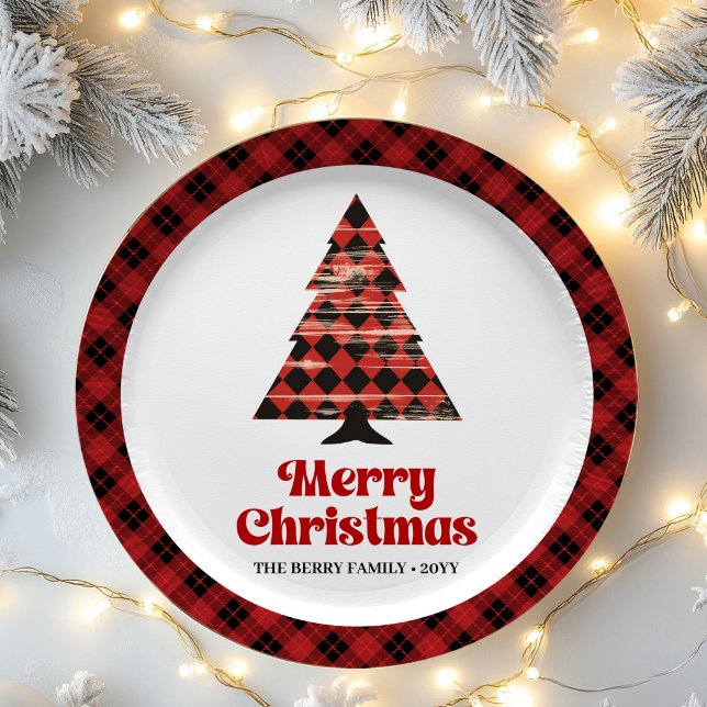 Cozy Farmhouse Plaid Tree Christmas Paper Plates (Cozy Farmhouse Plaid Tree Christmas Paper Plates)