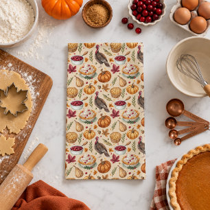 Cozy Farmhouse Thanksgiving Harvest Pattern Kitchen Towel