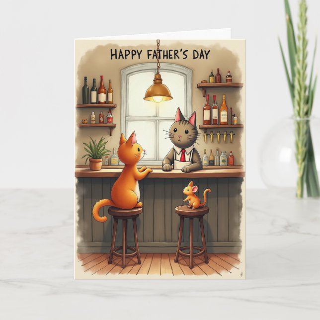 Cozy Fathers Day Bar Scene Card (Front)
