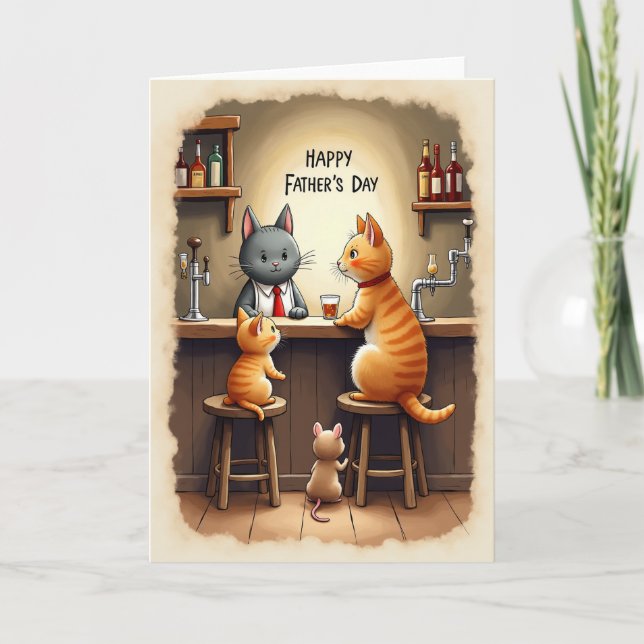 Cozy Fathers Day Tavern Scene Card (Front)