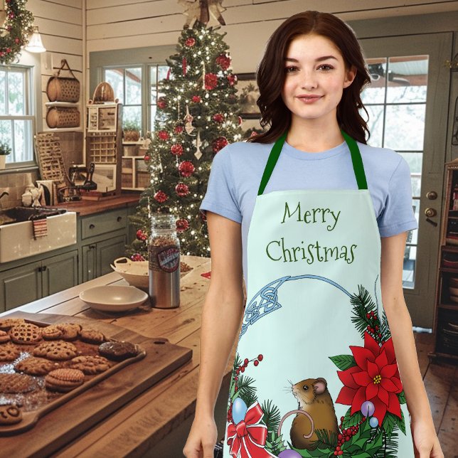 Cozy Festive Illustrative Christmas Mouse Wreath Apron (Creator Uploaded)