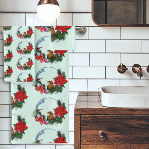 Cozy Festive Illustrative Christmas Mouse Wreath Bath Towel Set