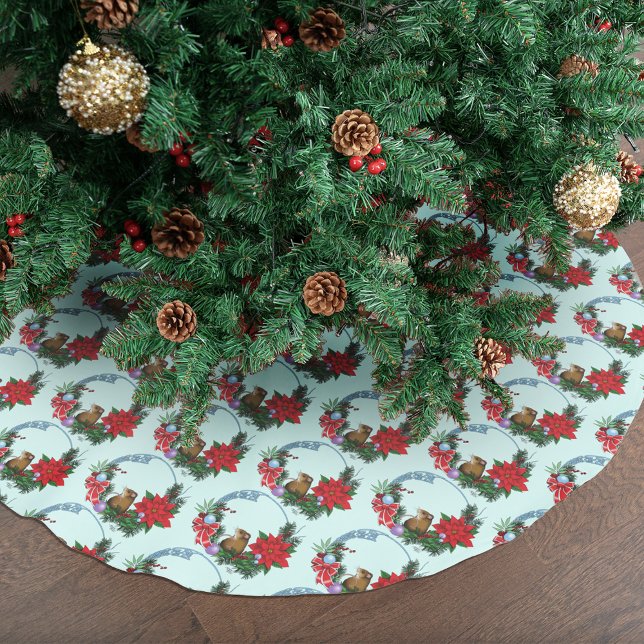 Cozy Festive Illustrative Christmas Mouse Wreath Brushed Polyester Tree Skirt (Creator Uploaded)