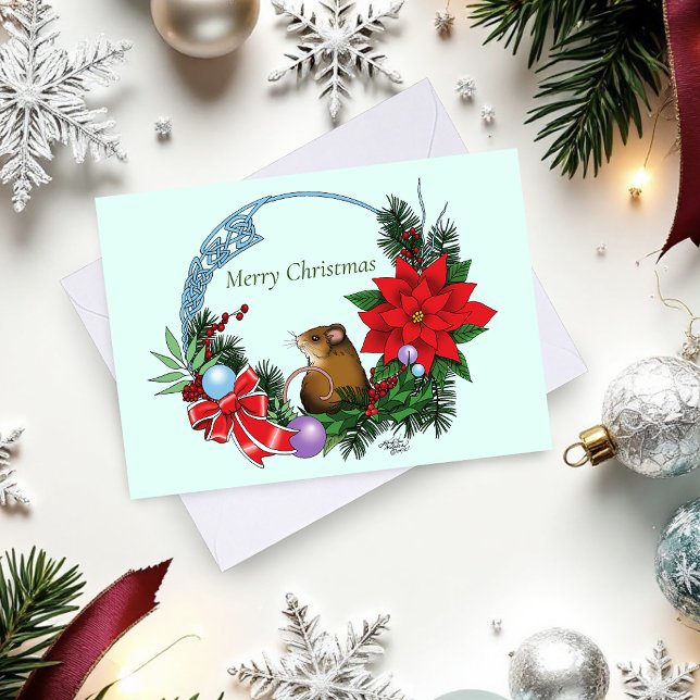 Cozy Festive Illustrative Christmas Mouse Wreath Card (Creator Uploaded)