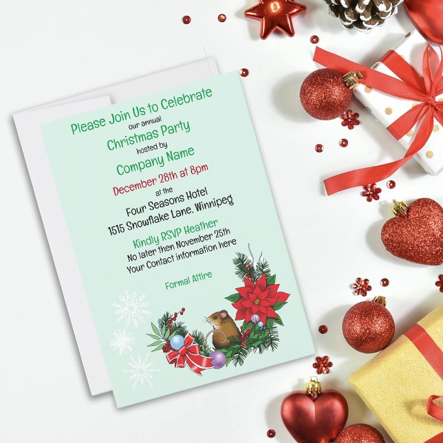 Cozy Festive Illustrative Christmas Mouse Wreath Invitation (Creator Uploaded)