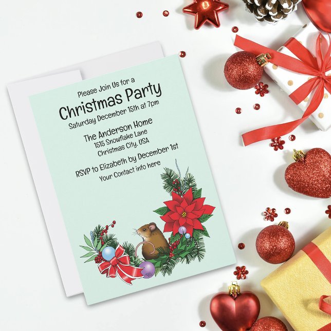 Cozy Festive Illustrative Christmas Mouse Wreath Invitation (Creator Uploaded)