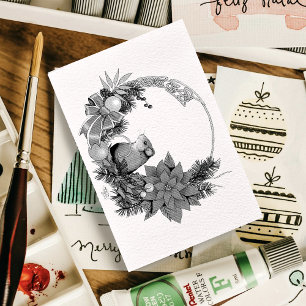 Cozy Festive Illustrative Christmas Mouse Wreath Rubber Stamp