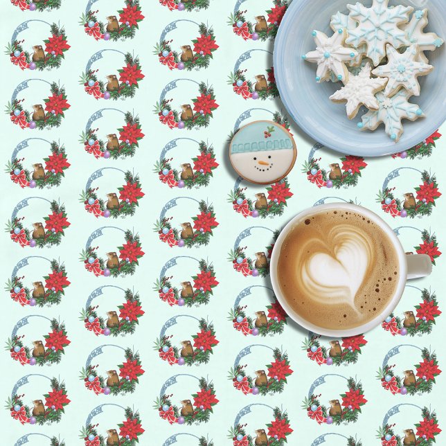 Cozy Festive Illustrative Christmas Mouse Wreath Tablecloth (Creator Uploaded)