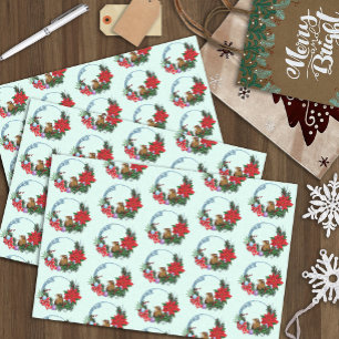 Cozy Festive Illustrative Christmas Mouse Wreath Tissue Paper