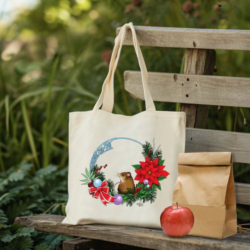 Cozy Festive Illustrative Christmas Mouse Wreath