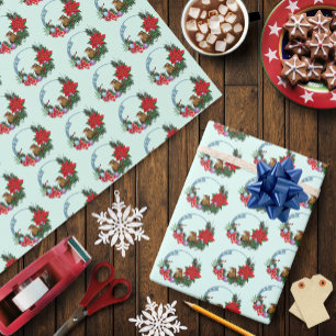 Cozy Festive Illustrative Christmas Mouse Wreath Wrapping Paper