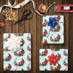 Cozy Festive Illustrative Christmas Mouse Wreath Wrapping Paper Sheets
