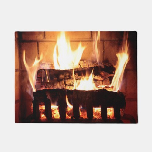 Cozy Fire Fireplace Burning Logs Flames Christmas Doormat