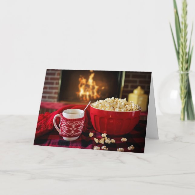 Cozy Fire Warm Wishes For Customers Holiday Card (Front)