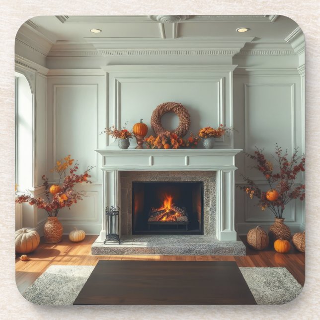 Cozy fireplace beverage coaster (Front)