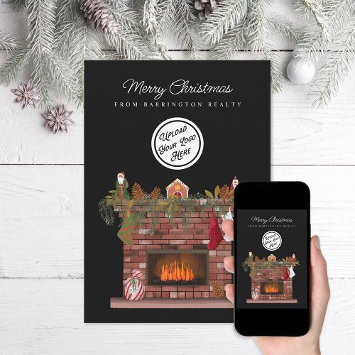 Cozy Fireplace Business Logo Holiday Card