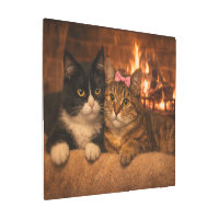 Cozy Fireplace Cats Metal Wall Art - Home Décor 