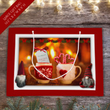 Cozy Fireplace Christmas Gnome Large Gift Bag