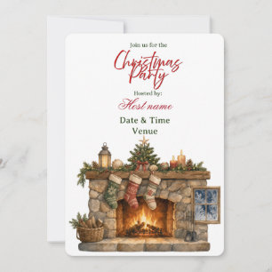 Cozy Fireplace Christmas Invitation