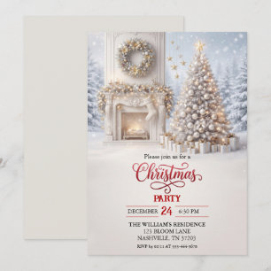 Cozy Fireplace Christmas Tree Party Invitation