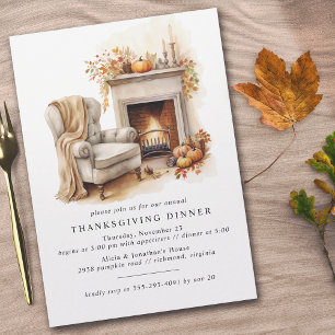 Cozy Fireplace   Cute Modern Friendsgiving Dinner Invitation