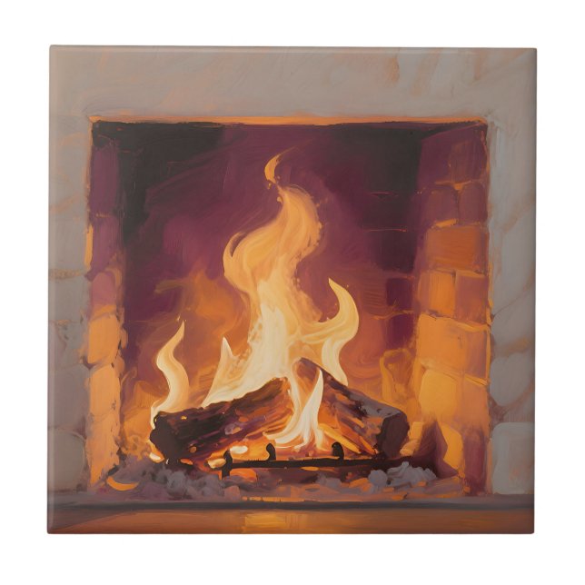 Cozy Fireplace Flames Ceramic Tile (Front)