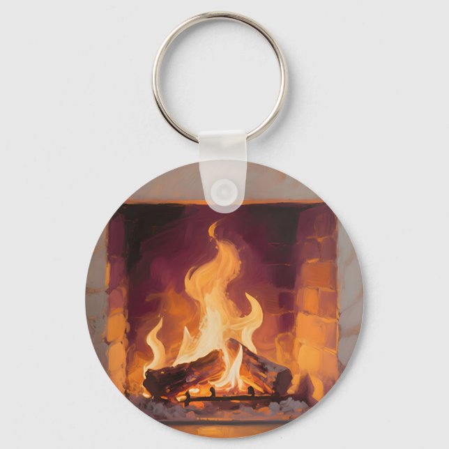Cozy Fireplace Flames Keychain (Front)