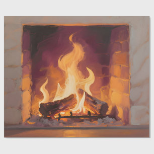 Cozy Fireplace Flames Wrapping Paper