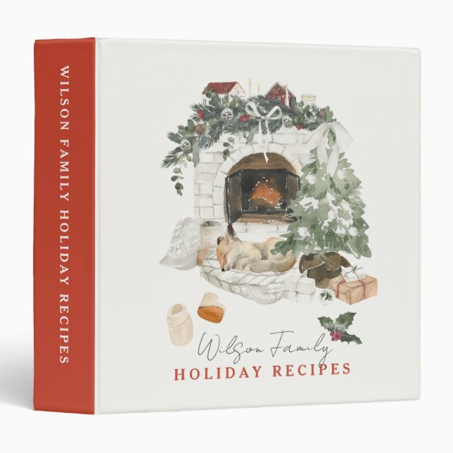 Cozy Fireplace Holiday Recipe Binder Book (Front/Spine)