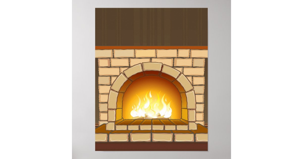 Cozy Fireplace Illustration Poster