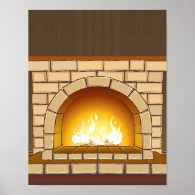 Cozy Fireplace Illustration Poster (Front)